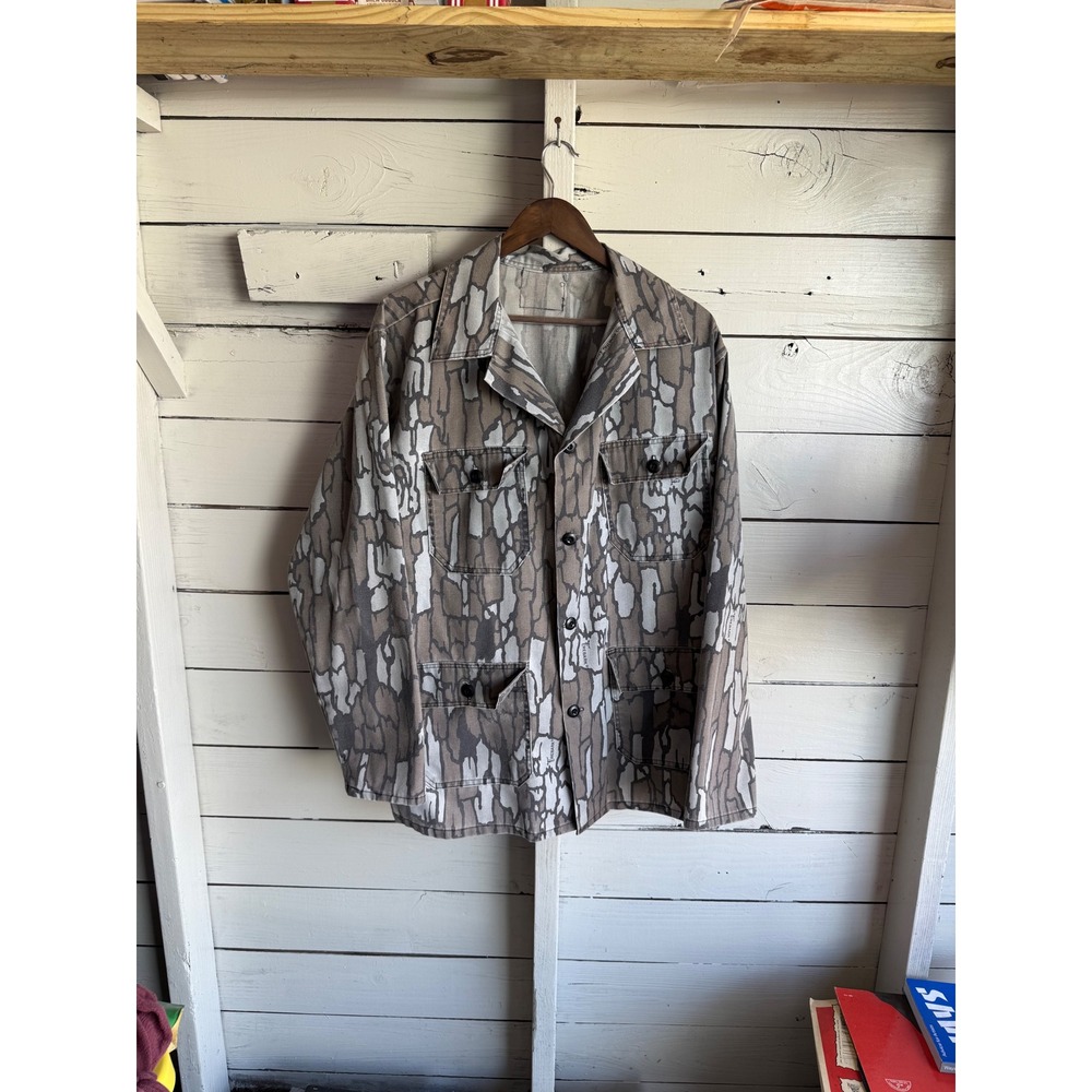 Vintage Trebark Camo Hunting Jacket Mens XL Tree Bark Utility Field Coat Brown